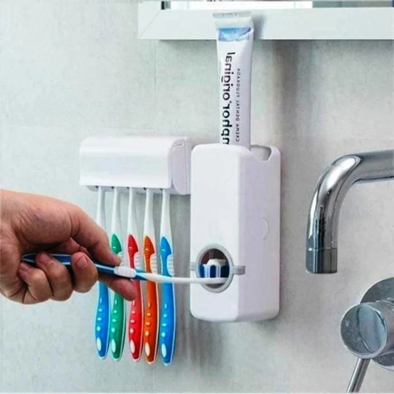 Dispenser Para Creme Dental e Porta Escovas Para 5 Unidades